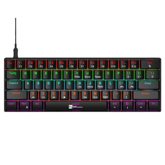 R8 61-Key RGB Wired Mechanical Gaming Keyboard with Dual-Color Injection Switches, Blue Keycaps, Type-C Layout