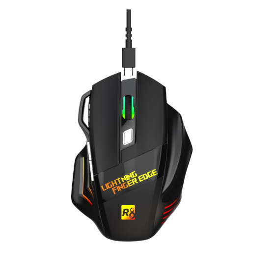 R8 7D Rechargeable Wireless Gaming Mouse – 2.4GHz + Bluetooth with Rainbow Light