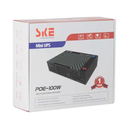 SKE 100W Mini DC UPS Power Backup 17600mAh with 10×12V Outputs, 3×9V Outputs, USB & PoE Support POE 