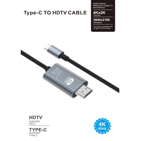 USB-C to HDMI Cable 4K@60Hz – Type-C to HDTV Converter Cable 2M