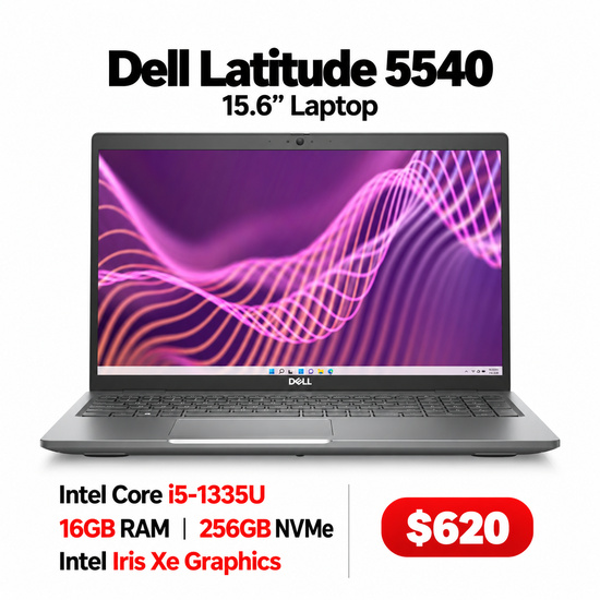 Dell Latitude 5540 15.6" Laptop, Core i5-1335U - 16GB RAM - 256GB NVMe - Intel Iris Xe Graphics
