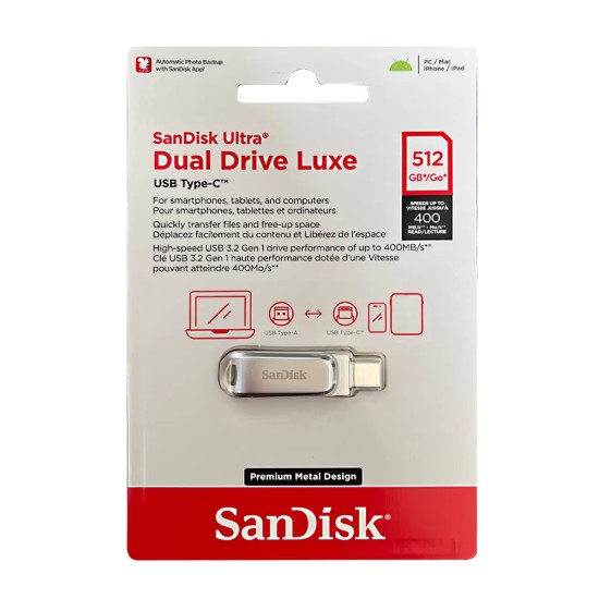 SanDisk 512GB Ultra Dual Drive Luxe USB Type-C Flash Drive
