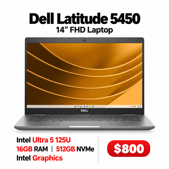 Dell Latitude 5450 14" FHD Laptop, Intel Ultra 5 125U - 16GB RAM - 512GB NVMe - Intel Graphics